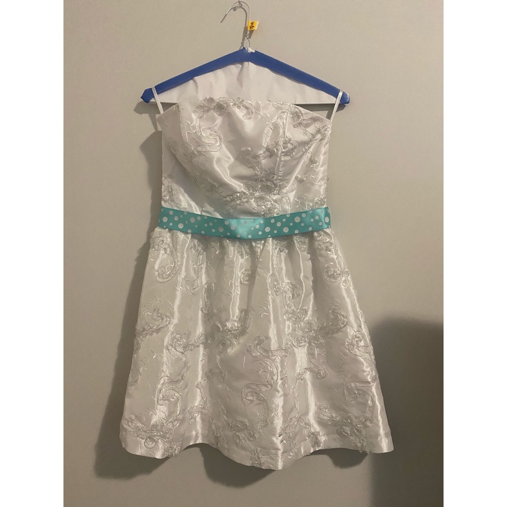 white strapless designer grad/confirmation dress